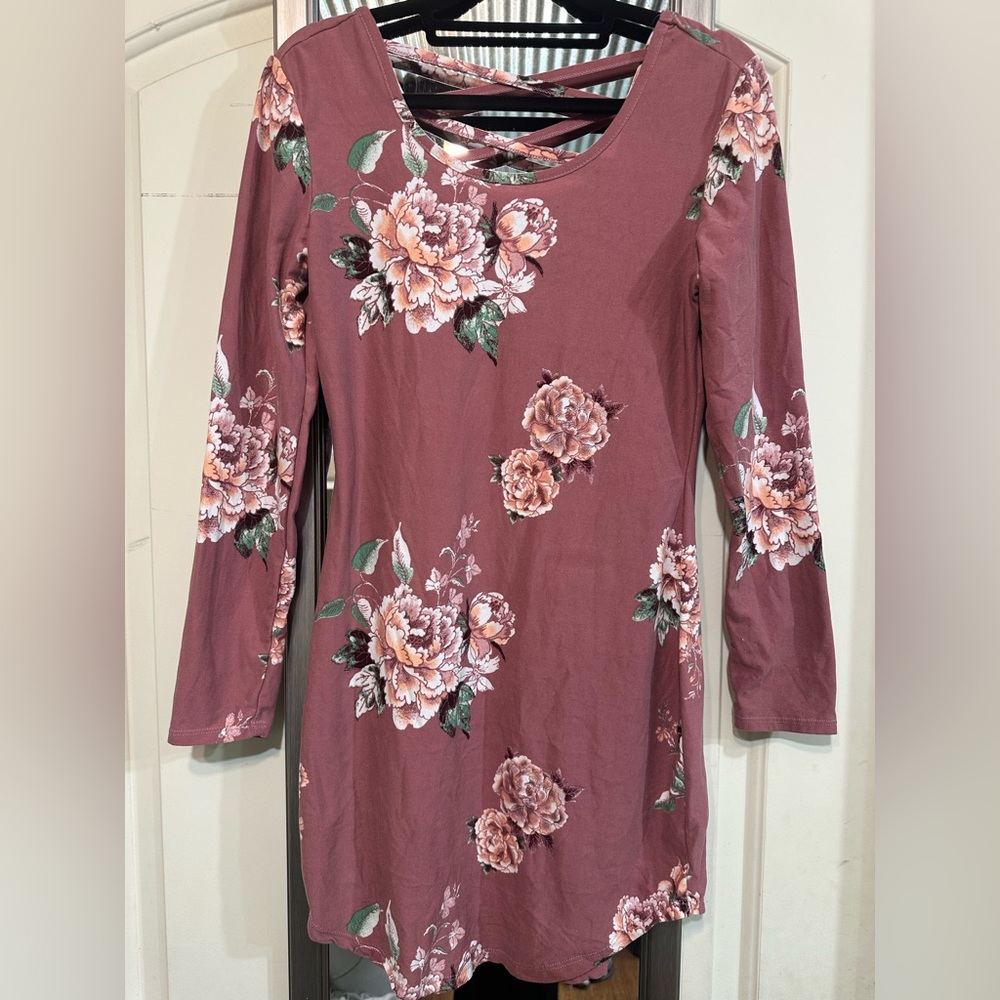 No Boundaries Mauve Floral Long Sleeve Dress